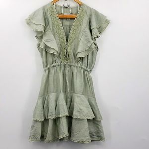 Sabina Musayev Sage Green Ruffle Midi Dress